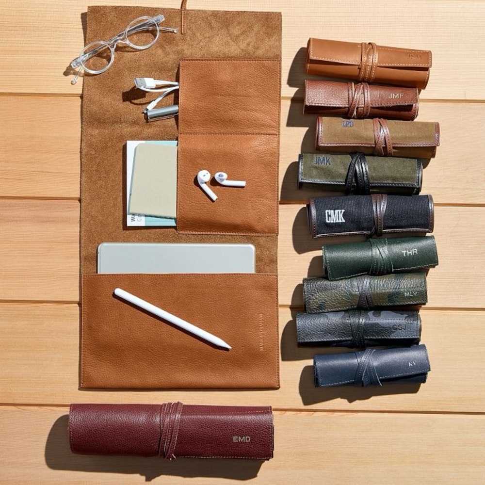 Mark & Graham DOUBLE LEATHER CHARGER ROLL UP In Camel